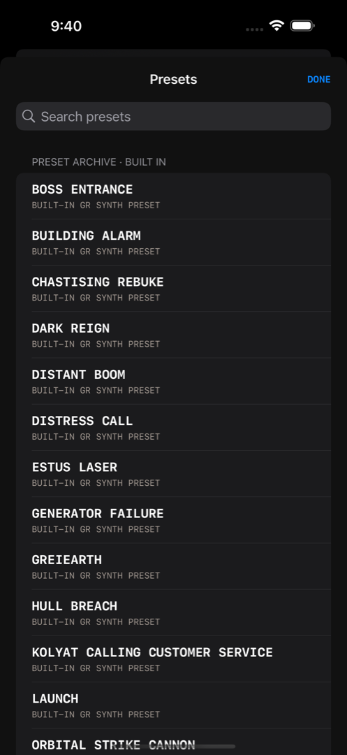 GR Synth running on iPhone