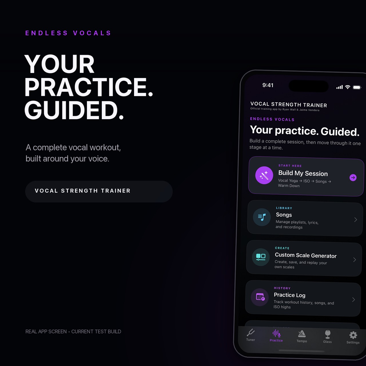 Vocal Strength Trainer guided practice screen